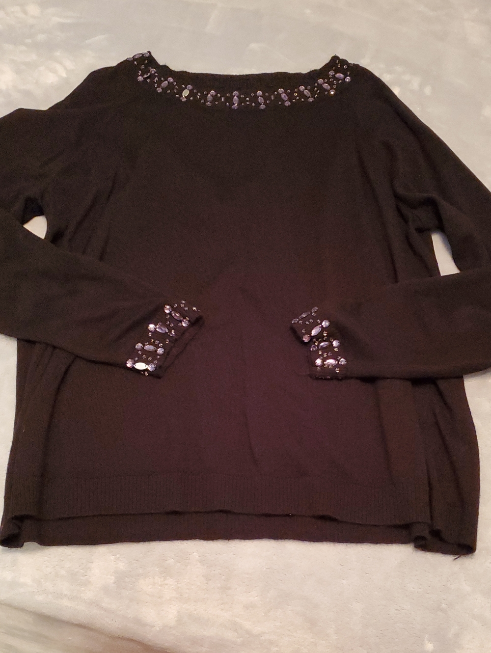 Cato Black Crewneck Sweater with Sequin & Bead Trim